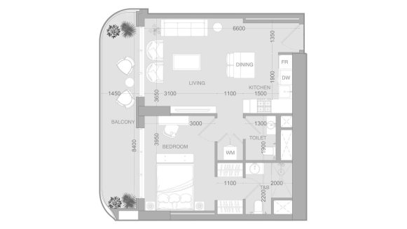 Планировка квартиры 1 спальня в ЖК ALTA V1EW № 11011 (2D)