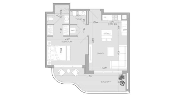 Apartment floor plan, 1 bedroom in ALTA V1EW No. 11009 (2D)