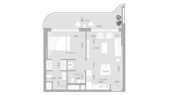 Apartment floor plan, 1 bedroom in ALTA V1EW No. 11012 (2D)